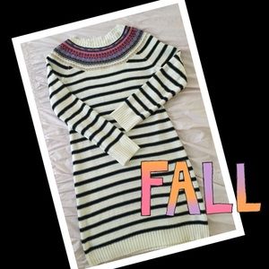 Embellished neckline & striped  sweater dress ☃
