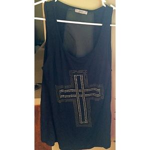 Black Tunic w. Gold&Silver Stud-Embellished Cross