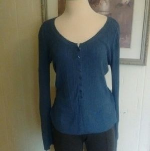 Indigo, blue button up sweater