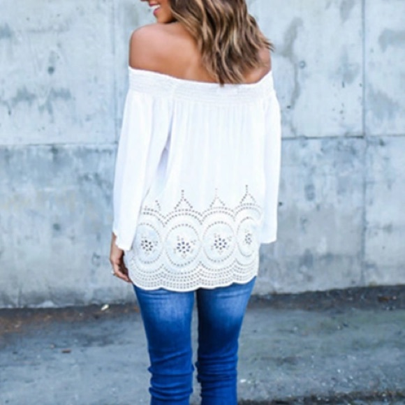 Off the shoulder top chiffon white - Picture 2 of 2