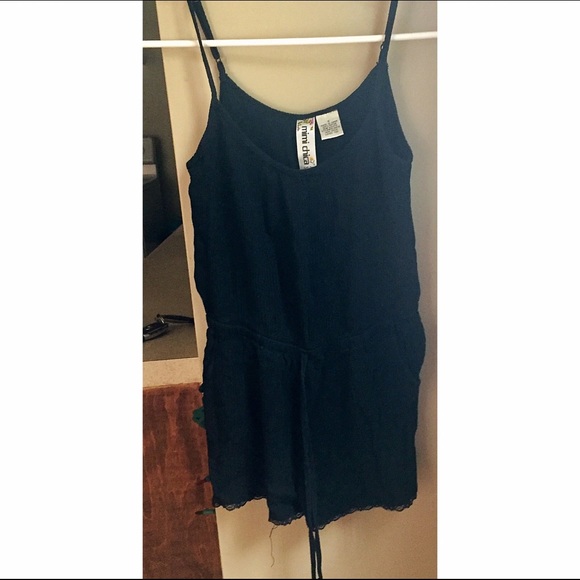 Black Lace-Trimmed Romper