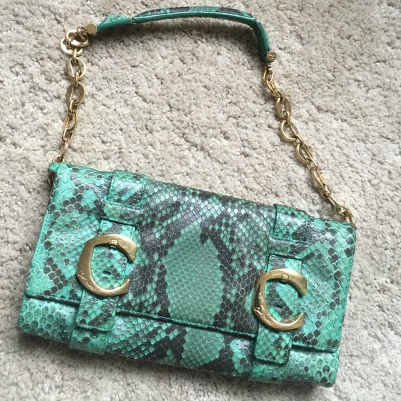 Corto Maltedo turquoise tiffany blue Python clutch - Picture 1 of 4