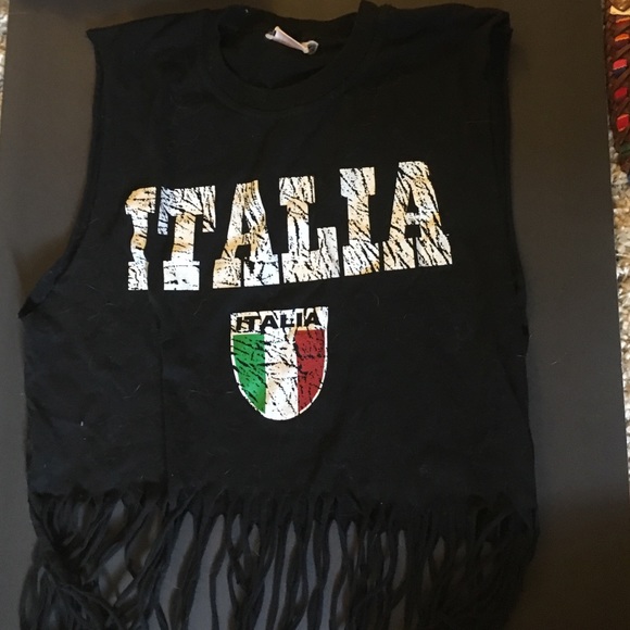 MADE IN ITALY fringe graphic tank top