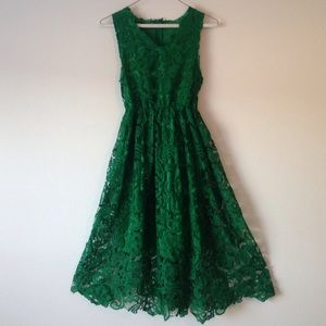 All over green lace tank dress