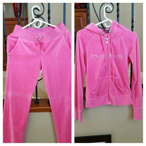 Bebe pink velour track suit