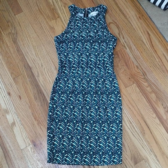 Leaf print body con dress