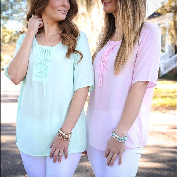 Pink Lace Up Blouse