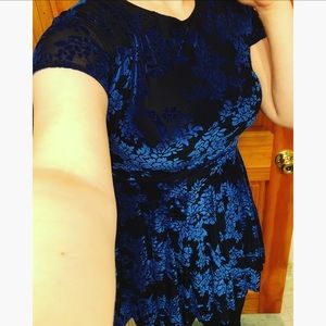 Black and Blue Velvet Holiday Skater Dress