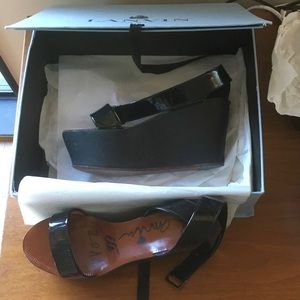 Lanvin Patent Japanese platform sandal wedge