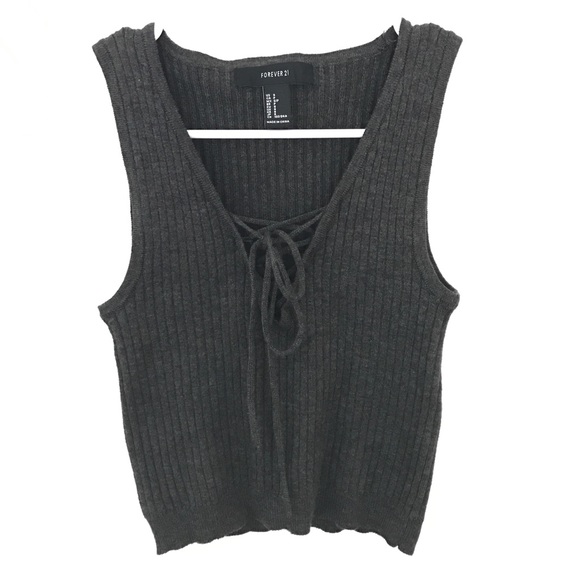 Charcoal Grey Lace-up Crop Top