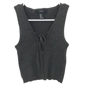 Charcoal Grey Lace-up Crop Top