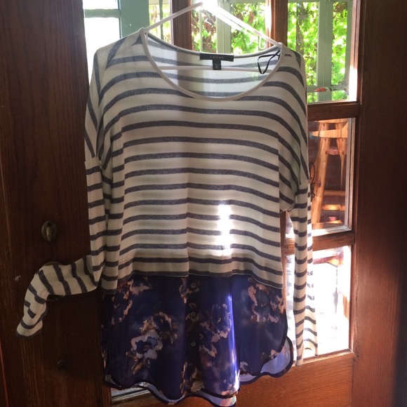 Tunic Shirt - stripes & navy floral print