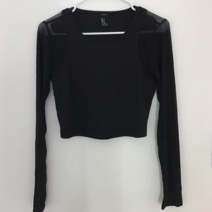 Black Mesh Longsleeve Crop Top