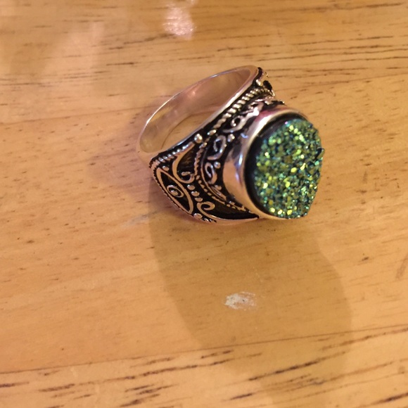 Vintage 925 green Druze titanium ring - Picture 3 of 3