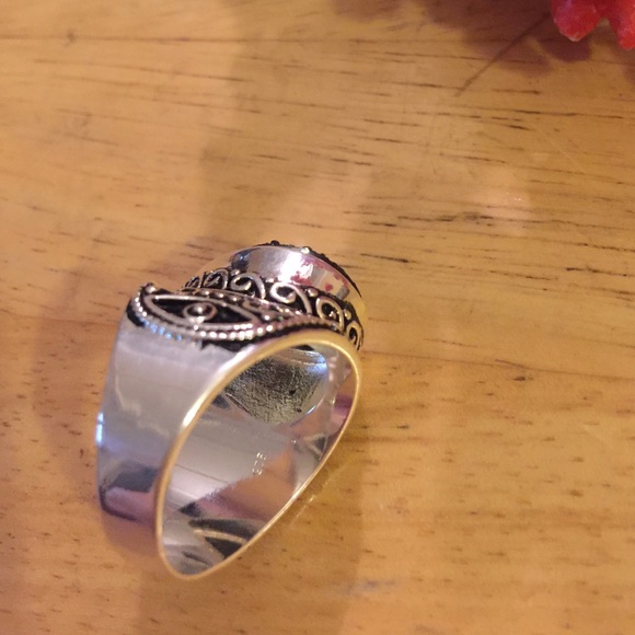 Vintage 925 green Druze titanium ring - Picture 2 of 3