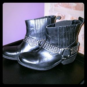 Studded black harness ankle boots