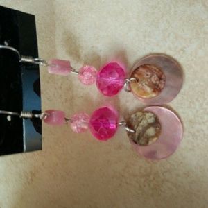 Pink Shell and Glass Earrings