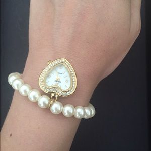 Adjustable pearl watch bracelet