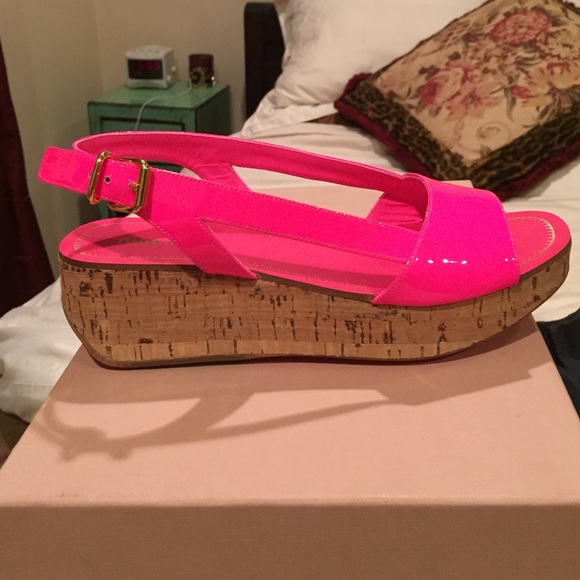Miu Miu never worn hot pink wedge sandals