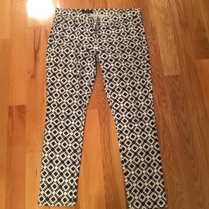 J. Crew geometric print white and navy pants
