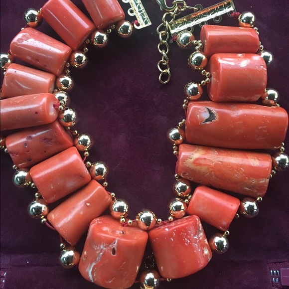 Coral necklace, bracelet, & earrings.