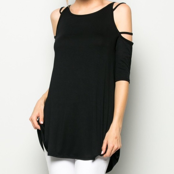 ❣️1 LEFT❣️BLACK COLD SHOULDER TUNIC - Picture 2 of 3