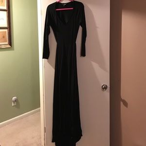 Long sleeve, long backless dress.