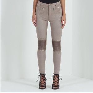 Suede zipper legging- Taupe