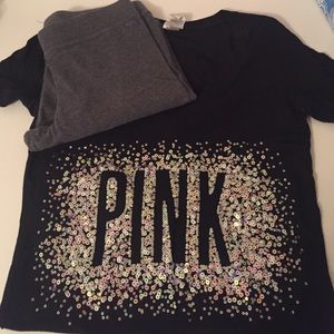 Vs pink tee shirt legging and bra bundle!