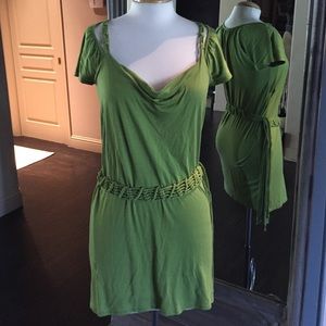 Ella moss olive green dress with belt (s)