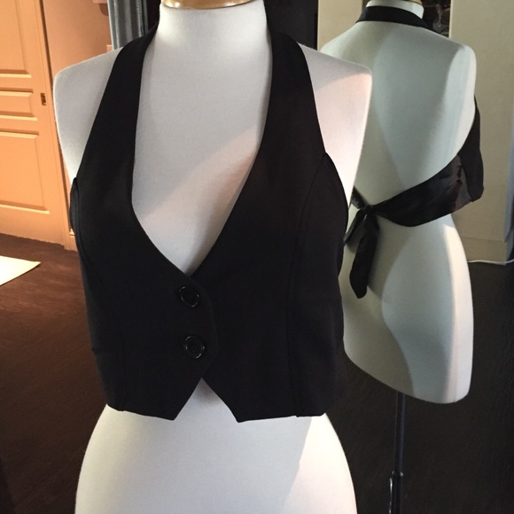 Black tuxedo open back vest