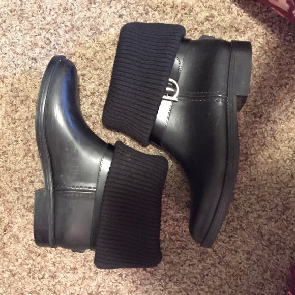 Salvatore Ferragamo Italian black rain boots.