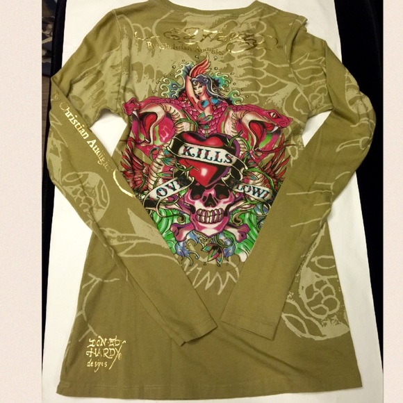 Ed Hardy long sleeve t-shirt with gold small