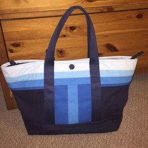 Tory Burch Blue & White Stripe T Canvas Tote
