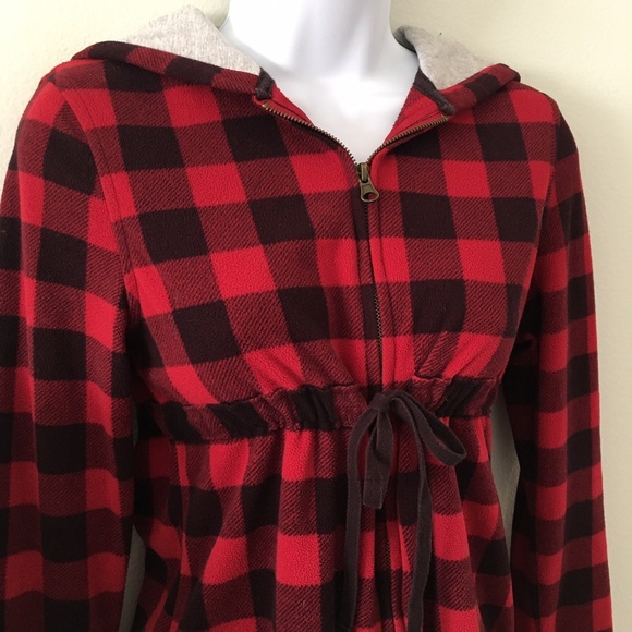 Empire Waist Plaid Fleece Hoodie