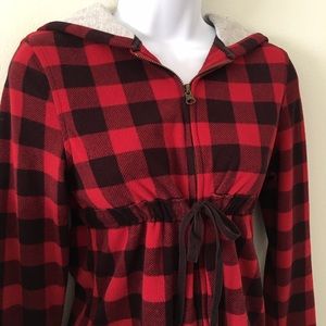 Empire Waist Plaid Fleece Hoodie