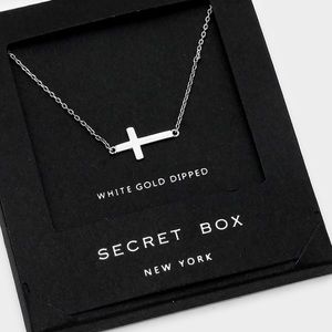 White Gold Dipped Sideways Cross Necklace Delicate