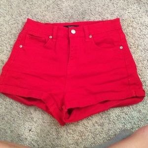 Red high waisted shorts