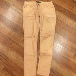 Pink and gold shimmer skinny jeans