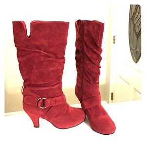 Faux suede Red boots - Sz 7/8
