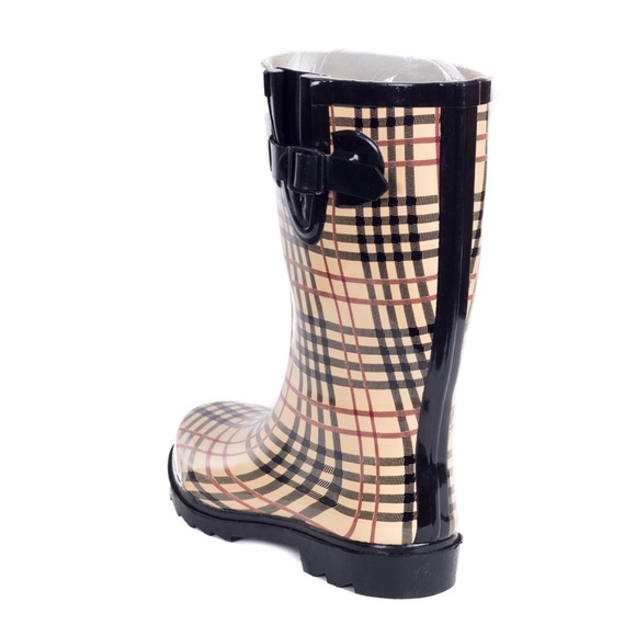 Women's Plaid Design Rubber Rainboots 11" RB-5517 - Picture 2 of 3