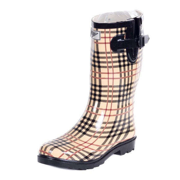 Women's Plaid Design Rubber Rainboots 11" RB-5517 - Picture 3 of 3