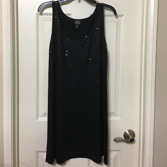 Eileen fisher black sequined sleeveles knit tunic