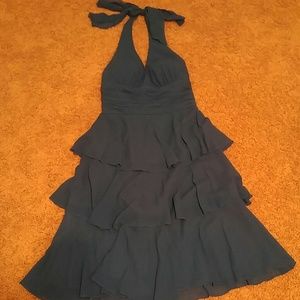Dark teal silk halter dress