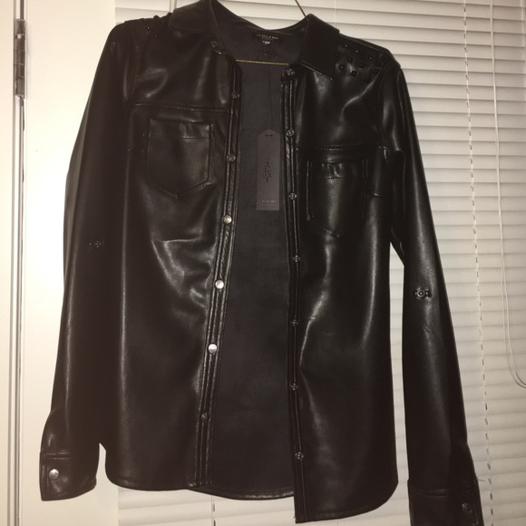 Black leather Rhine stone button up