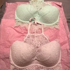 Pink! Eyelash Lace Push-up high neck bralette