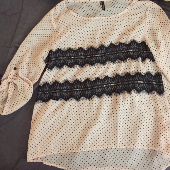 light pink blouse with black polkadots/lace