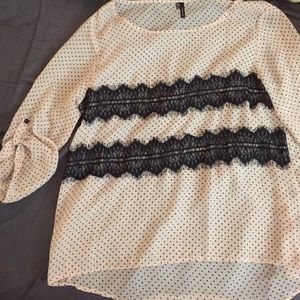 light pink blouse with black polkadots/lace