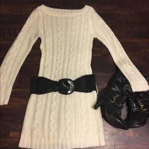 Cream Sweater Dress w/ Belt