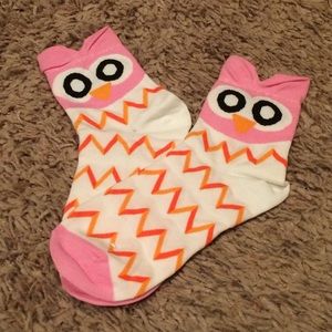 NWOT Pink and Orange Owl Ankle Socks